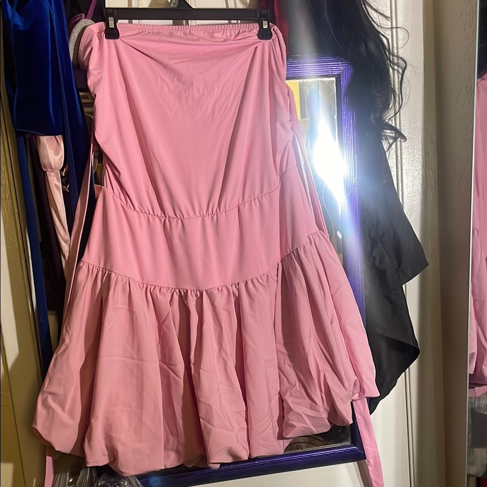 Pink Strapless A-Line Dress for Casual Wear